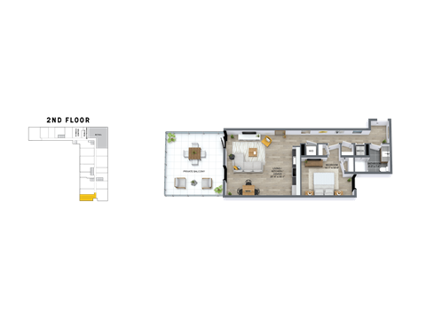 Floor plan for 1 bed, 1 bath, 852 sqft